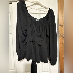 ARULA Elegant Black Blouse with Tie Detail